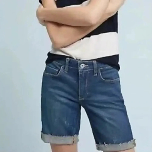 NWT Pilcro By Anthropologie Mid Rise Slim Denim Shorts Dark Wash Blue Size 27 - Picture 1 of 6